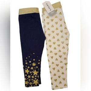 LOT OF 2 Carters Gold Sparkly leggings girls 12&18 months